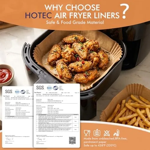 Close look at the HOTEC Air Fryer Liners Disposable, 300 PCS 8 Inch Square build quality