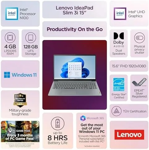 Close look at the Lenovo IdeaPad Slim 3i • 15.6" FHD Laptop with Microsoft build quality