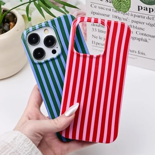 The Cute Striped Case for iPhone 14 Pro Max 6.7",Pink/Yellow | in real use