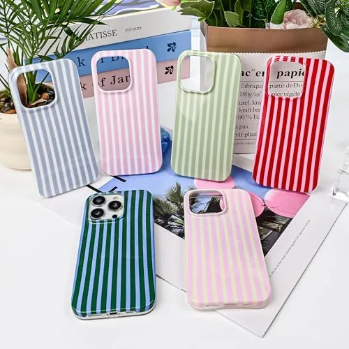 Another view of the Cute Striped Case for iPhone 14 Pro Max 6.7",Pink/Yellow |