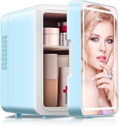 Overview of the Reemix Skincare Fridge, Mini Beauty Fridge with LED Mirror |