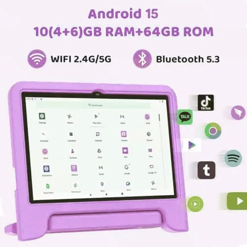 Detail shot of the COLORROOM 2026 Upgraded Android 15 Tablet, 10inch Kids Tablet, Octa-core features