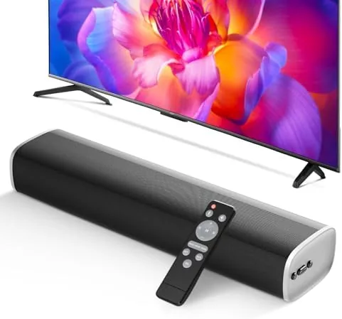 A close up of the sound bar showing the grille and the control buttons