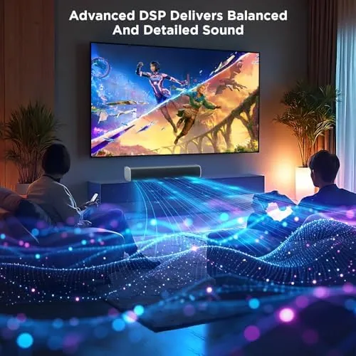 A phone streaming music to the sound bar over Bluetooth