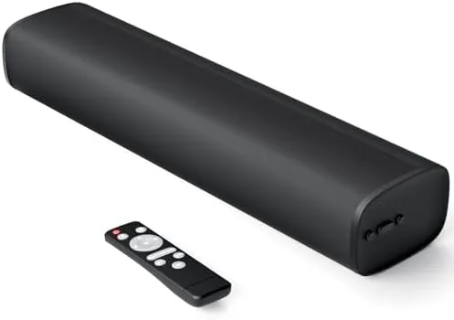 The MZEIBO 17-inch sound bar placed beneath a small television