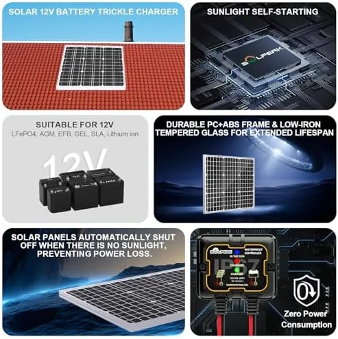 Close look at the Solar Panel Kit 50W 12V, Solar Battery Trickle Charger Maintainer build quality