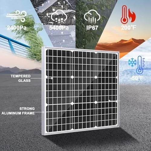 Another view of the Solar Panel Kit 50W 12V, Solar Battery Trickle Charger Maintainer