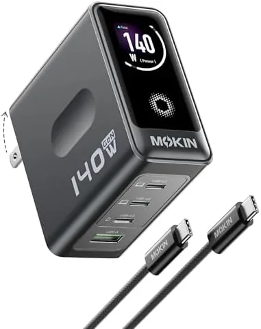 Overview of the MOKiN 140W USB C Charger, 4-Port Smart Display GaN Fast