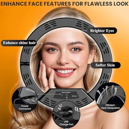 Detail shot of the 22" Ring Light with Stand: Lockable Wheels, LED Display & features