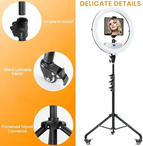 The 22" Ring Light with Stand: Lockable Wheels, LED Display & in real use
