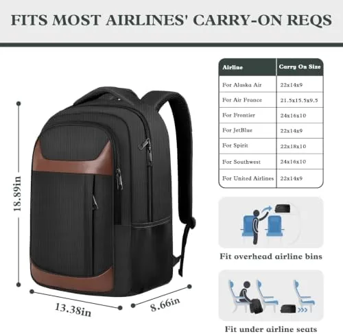 Close look at the 17" Travel Laptop Backpack, Airline Approved Bag, Black Brown | build quality