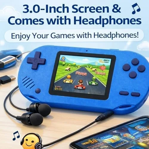 A young child holding the retro handheld and playing during a car ride