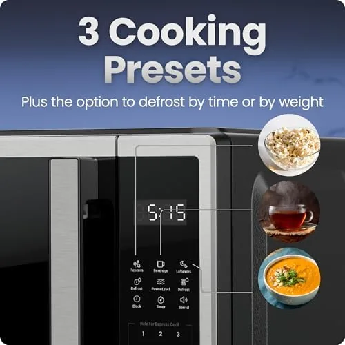A bowl of soup heating inside the open Chefman microwave cavity
