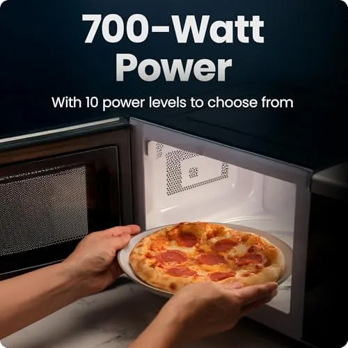 A plate of leftover pasta reheated evenly in the Chefman microwave