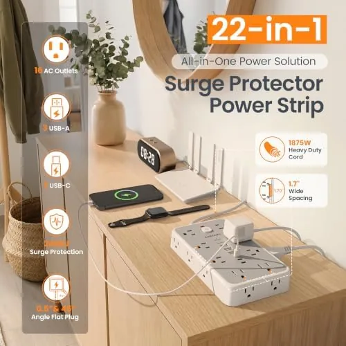 Close look at the 6 FT Surge Protector Power Strip with 6 USB, 16 build quality