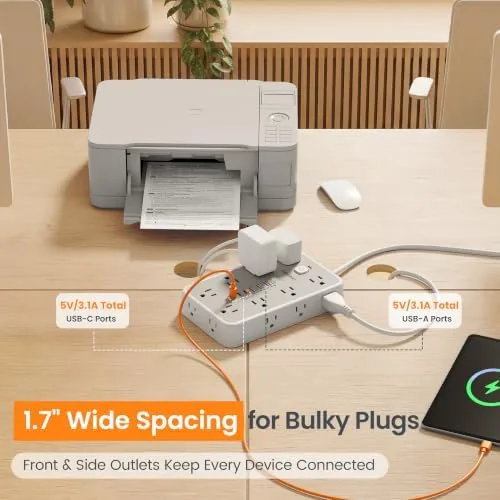 Detail shot of the 6 FT Surge Protector Power Strip with 6 USB, 16 features