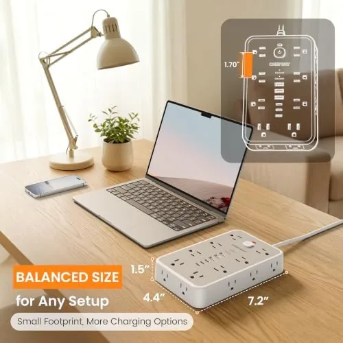 Another view of the 6 FT Surge Protector Power Strip with 6 USB, 16