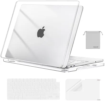 MacBook Neo 13 inch with the crystal clear MOSISO case fitted, showing the finish through the shell