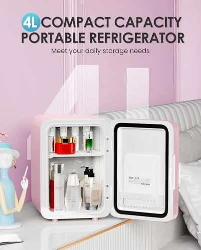 The CUTIEWORLD Skincare Fridge with Dimmable LED Light Mirror, 4L Mini in real use