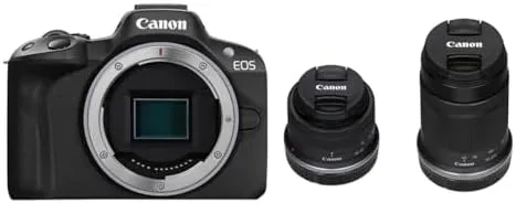 Close look at the Canon EOS R50 Mirrorless Camera with RF-S 18-45mm & 55-210mm build quality