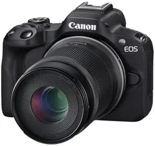 Detail shot of the Canon EOS R50 Mirrorless Camera with RF-S 18-45mm & 55-210mm features