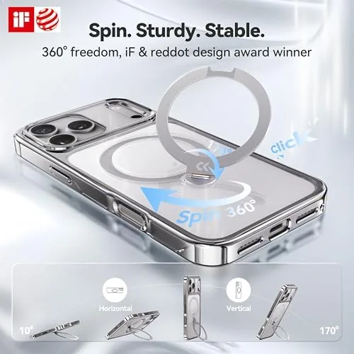 The CASEKOO Silver for iPhone 17 Pro Case with 360 Spin in real use