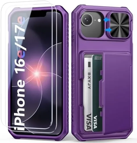 BXYJY for iPhone 17e/16e Case Wallet with 2 Screen Protector, Dark Purple | Card Review: Tested and Rated