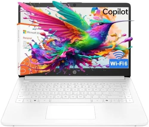 The HP Essential 2026 laptop open on a desk showing the keyboard and screen