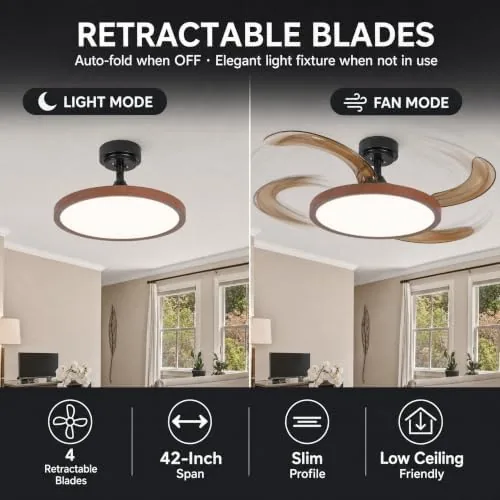 Close look at the Retractable Bluetooth Ceiling Fan with Lights 42" | Bluetooth App build quality