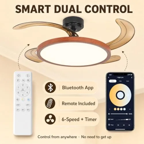 The Retractable Bluetooth Ceiling Fan with Lights 42" | Bluetooth App in real use