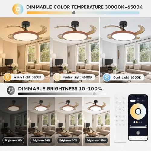 Another view of the Retractable Bluetooth Ceiling Fan with Lights 42" | Bluetooth App