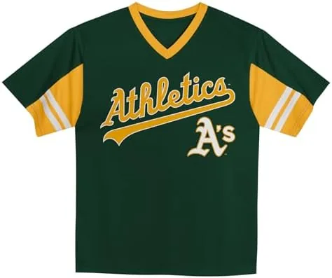 MLB kids V-neck jersey on a hanger with team logo
