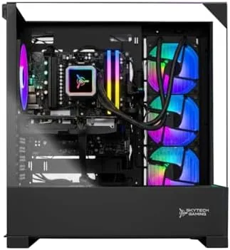 Skytech Shadow 5 interior showing AIO cooler and cable routing