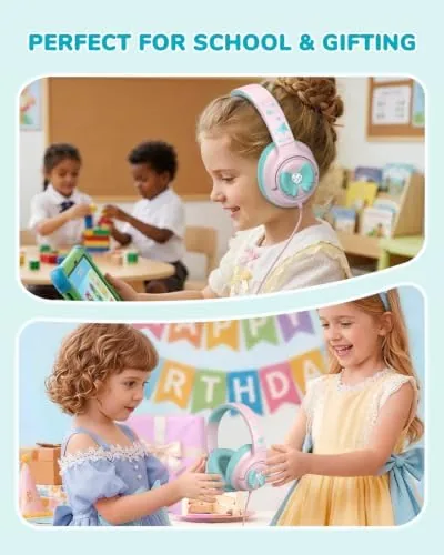 Another view of the iClever C371 USB C Kids Headphones with Cord for School
