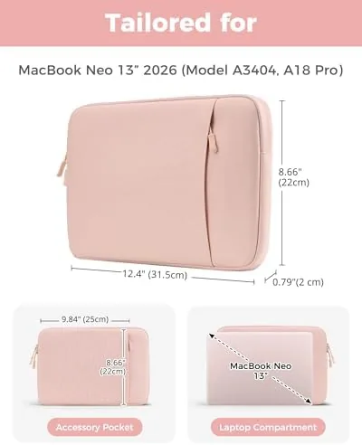 Close look at the ProCase MacBook Neo 13 Inch Sleeve for 2026 (A3404, A18 build quality