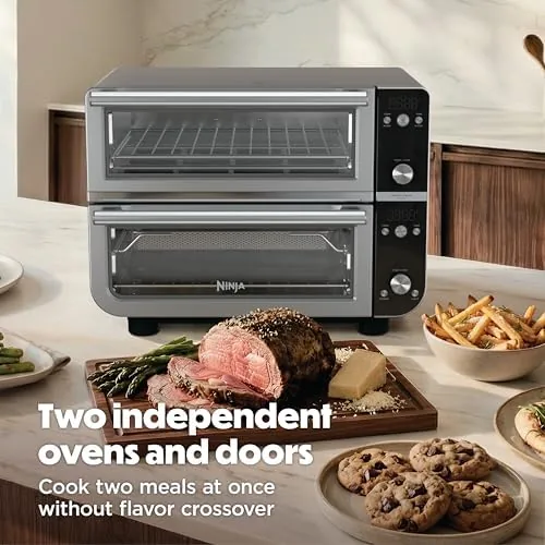 Ninja Double Oven Pro open showing two cooking zones