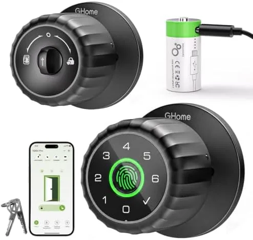 GHome Smart Fingerprint Door Lock, 4-in-1 Smart Door Knob with Keypad & App | Review: Tested and Rated