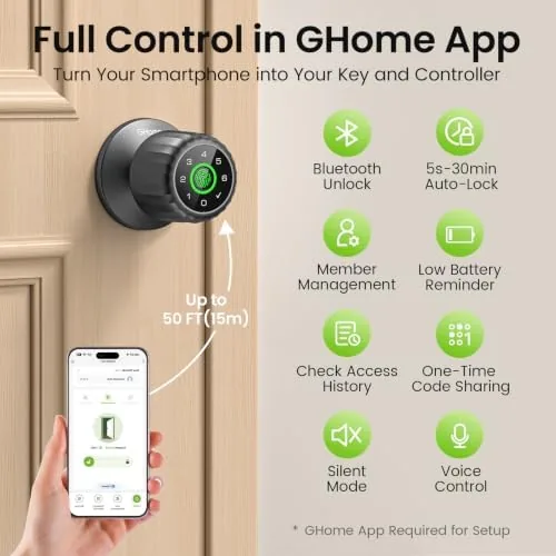 Another view of the GHome Smart Fingerprint Door Lock, 4-in-1 Smart Door Knob with