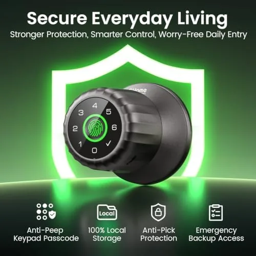 The GHome Smart Fingerprint Door Lock, 4-in-1 Smart Door Knob with compared in context