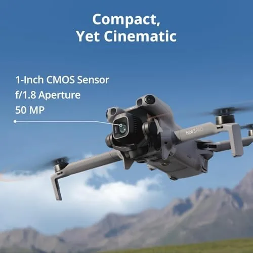 Close up of the DJI Mini 5 Pro gimbal and 1 inch CMOS camera lens
