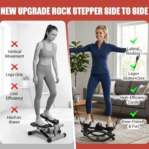 The Rock stepper folded and stored flat against a wall after use