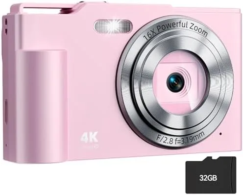 The compact 4K point and shoot camera on a table with its accessories
