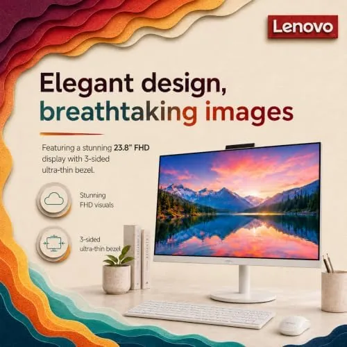 The Lenovo all-in-one beside a tower and monitor setup for comparison
