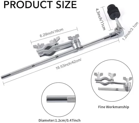 Close look at the Cymbal Boom Arm Holder with Clamp L-Arm Rod Extension Arm build quality