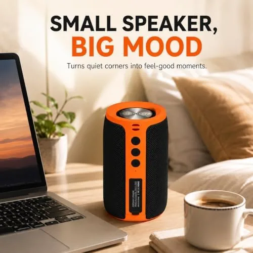 Close look at the Musibaby M68 Bluetooth Speaker, 12W, IPX5, 24H Playtime, OrangeBlack | build quality