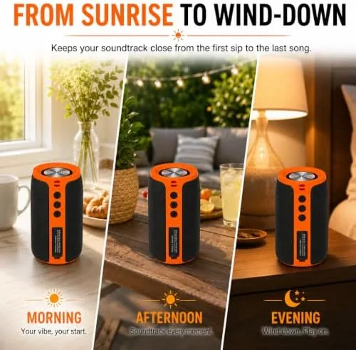 The Musibaby M68 Bluetooth Speaker, 12W, IPX5, 24H Playtime, OrangeBlack | in real use