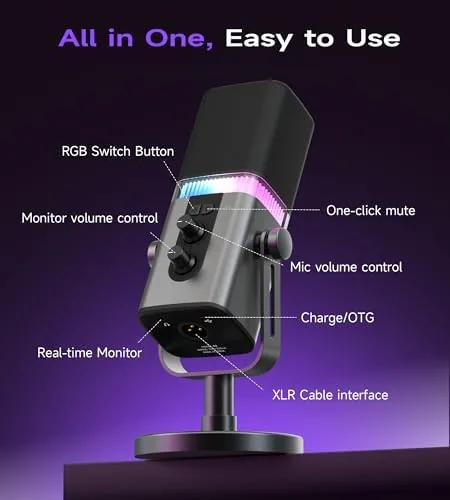 Another view of the MAILANGSHI 192KHz/32bit Dynamic Podcast Microphone for PC, USB & XLR
