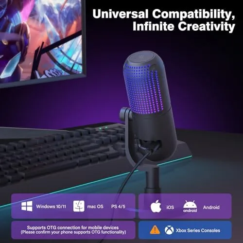 Close look at the USB Microphone for PC Gaming,Streaming&Podcast,Plug & Play RGB Desktop Mic build quality