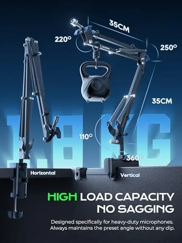 The CACENCAN Upgraded Mic Arm Stand, 1.8KG Heavy Duty Boom Arm in real use