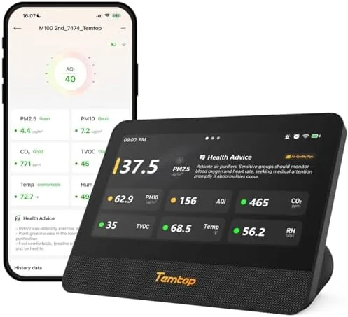 Temtop WiFi Air Quality Monitor M100 2nd Gen, 7 Inch Touchscreen CO2 Detector & Review: Tested and Rated